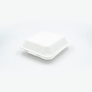 7.8 x 8 x 3" White Ecocane Clamshell Container