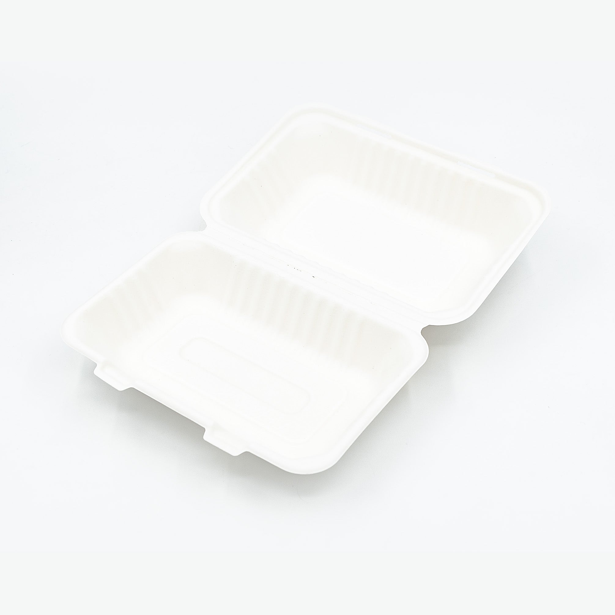 9 x 9 x 3" White 3 Compartment Ecocane Clamshell Container 100 Pack