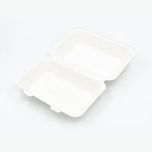 9 x 9 x 3" White Ecocane Clamshell Container 100 Pack