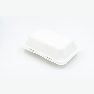 9 x 9 x 3" White Ecocane Clamshell Container 100 Pack